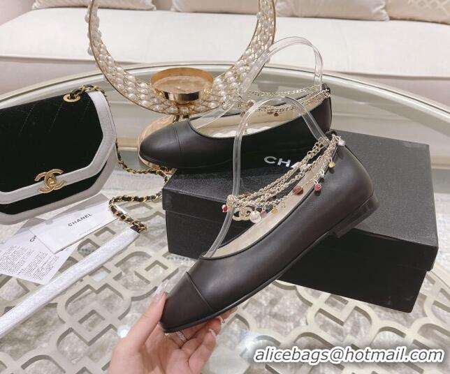 Unique Style Chanel Calfskin Ballerinas with Chain G38986 Black 122828