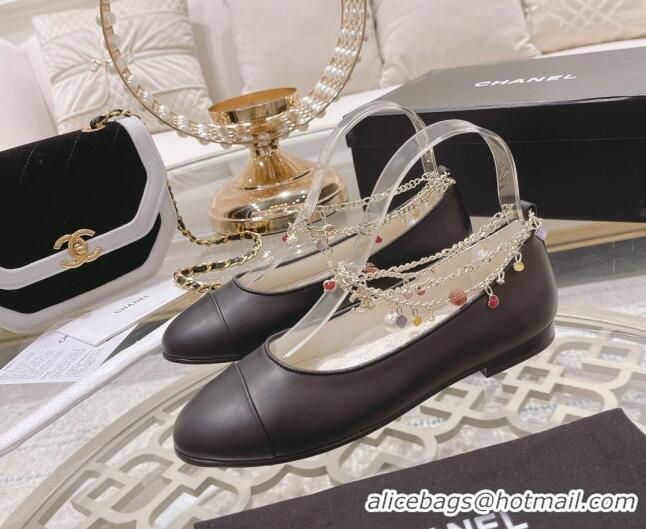 Unique Style Chanel Calfskin Ballerinas with Chain G38986 Black 122828