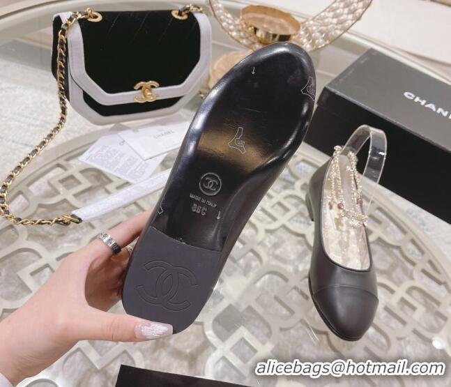 Unique Style Chanel Calfskin Ballerinas with Chain G38986 Black 122828