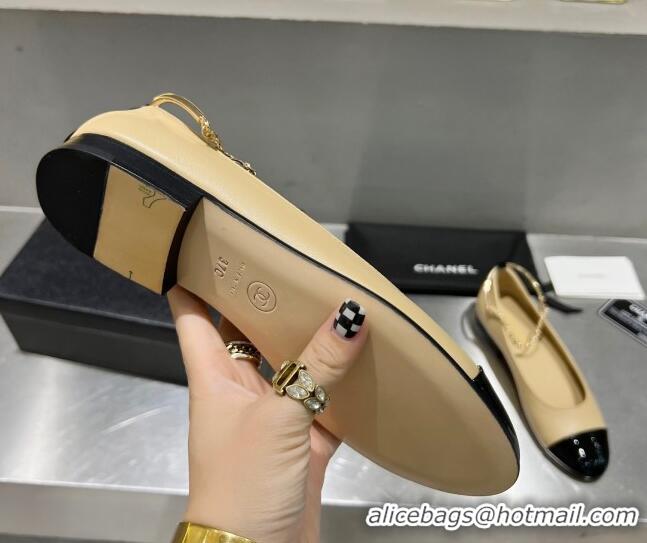 Good Quality Chanel Lambskin and Patent Leather Ballerinas with Chain G38986 Beige