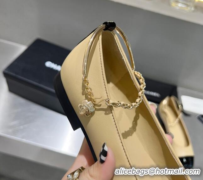 Good Quality Chanel Lambskin and Patent Leather Ballerinas with Chain G38986 Beige