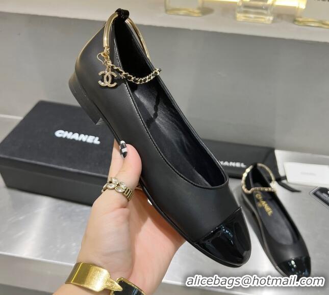 Good Product Chanel Lambskin and Patent Leather Ballerinas with Chain G38986 Black