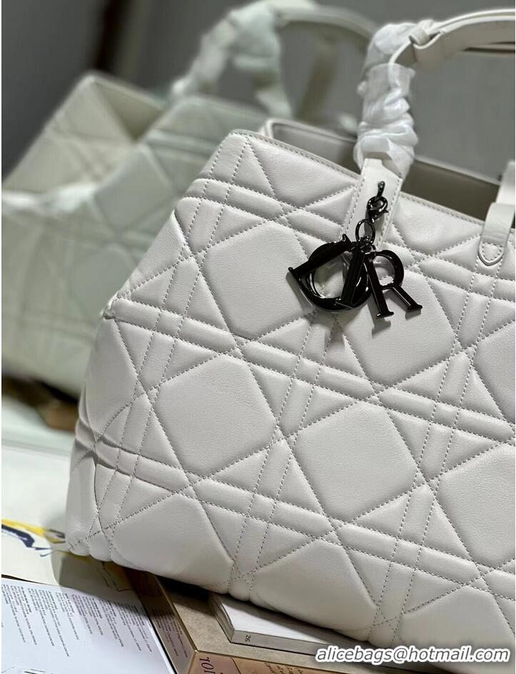 Unique Grade LADY DIOR TOP HANDLE LARGE BAG Latte Cannage Lambskin C0088 WHITE&BLACK