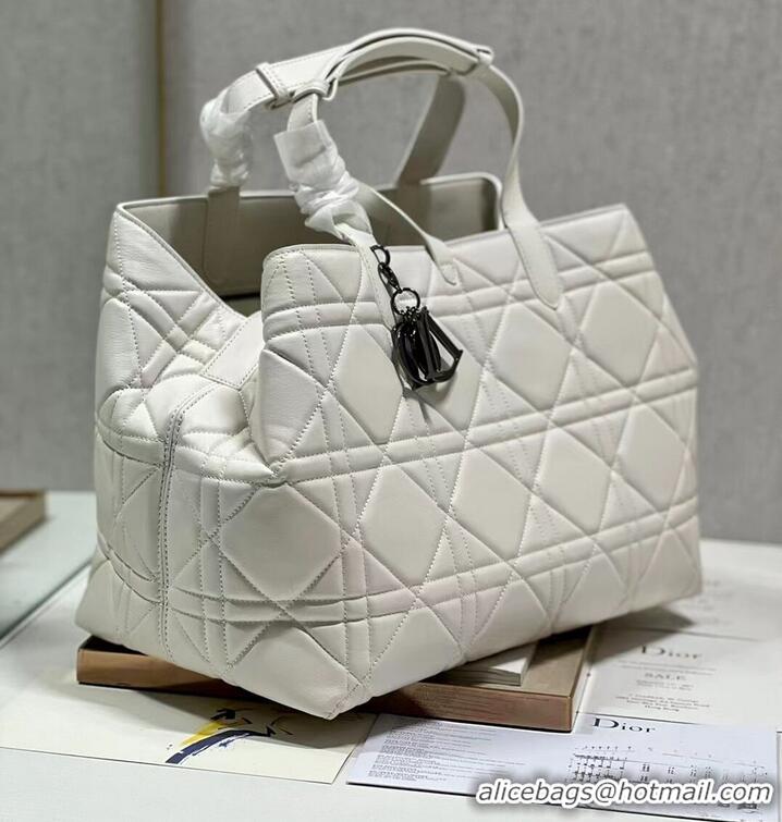 Unique Grade LADY DIOR TOP HANDLE LARGE BAG Latte Cannage Lambskin C0088 WHITE&BLACK