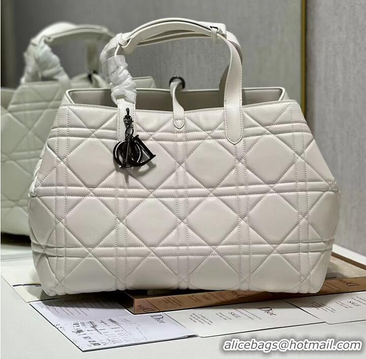 Unique Grade LADY DIOR TOP HANDLE LARGE BAG Latte Cannage Lambskin C0088 WHITE&BLACK