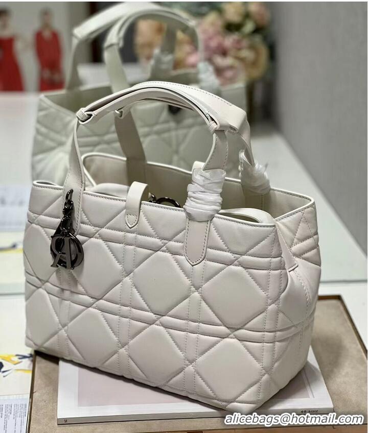 Super Quality DIOR TOP HANDLE MEDIUM BAG Latte Cannage Lambskin C0089 WHITE&BLACK