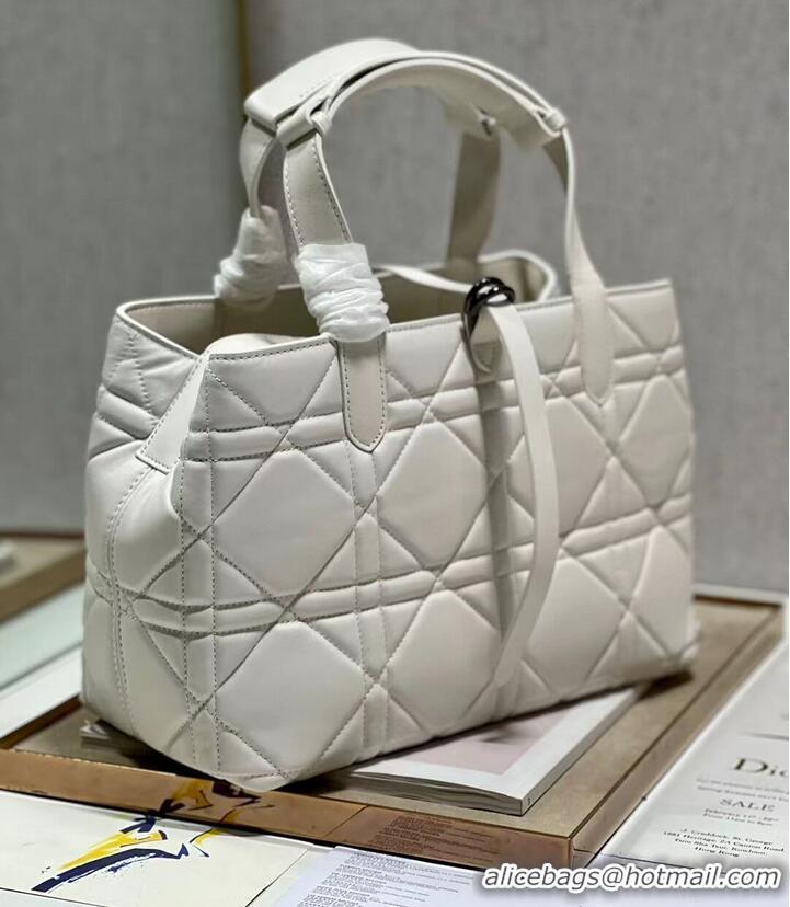 Super Quality DIOR TOP HANDLE MEDIUM BAG Latte Cannage Lambskin C0089 WHITE&BLACK