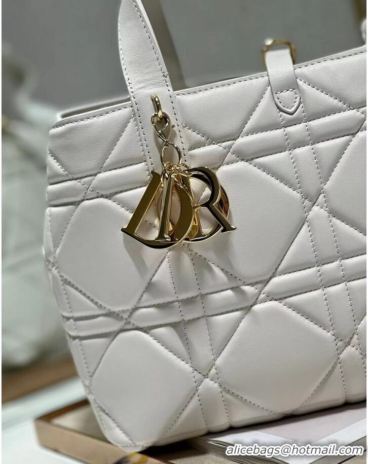 Promotional DIOR TOP HANDLE MEDIUM BAG Latte Cannage Lambskin C0089 WHITE&GOLD