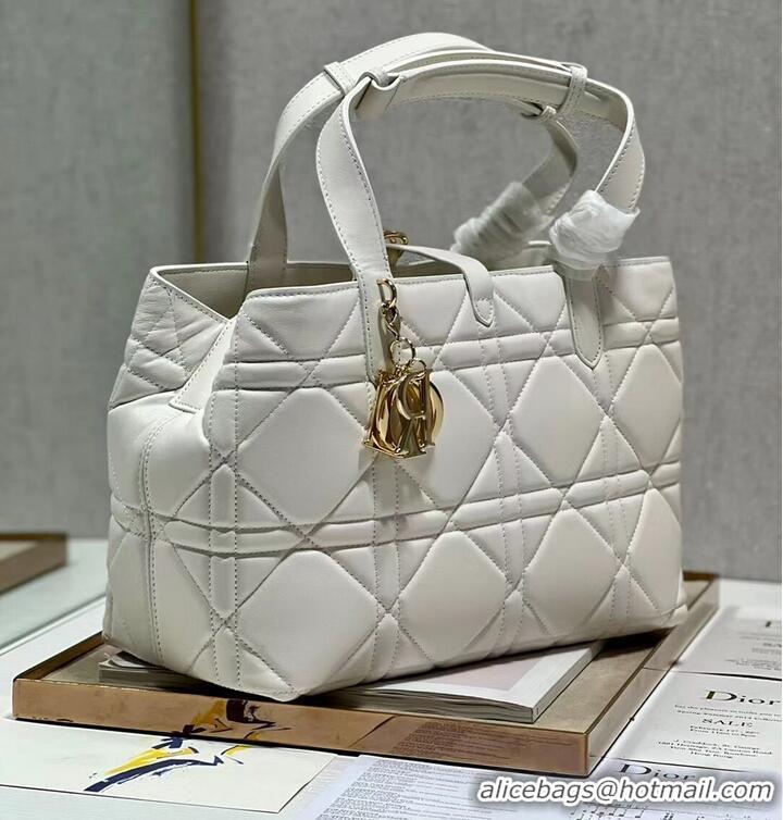 Promotional DIOR TOP HANDLE MEDIUM BAG Latte Cannage Lambskin C0089 WHITE&GOLD