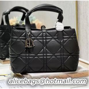 Cheapest LADY DIOR TOP HANDLE MEDIUM BAG Latte Cannage Lambskin C0089 BLACK&BLACK