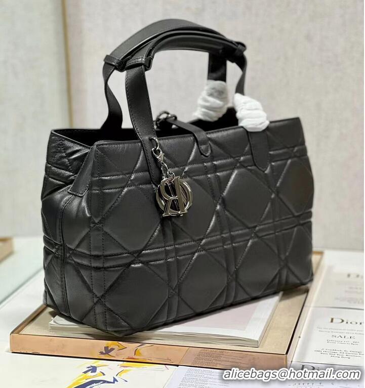 Cheapest LADY DIOR TOP HANDLE MEDIUM BAG Latte Cannage Lambskin C0089 BLACK&BLACK