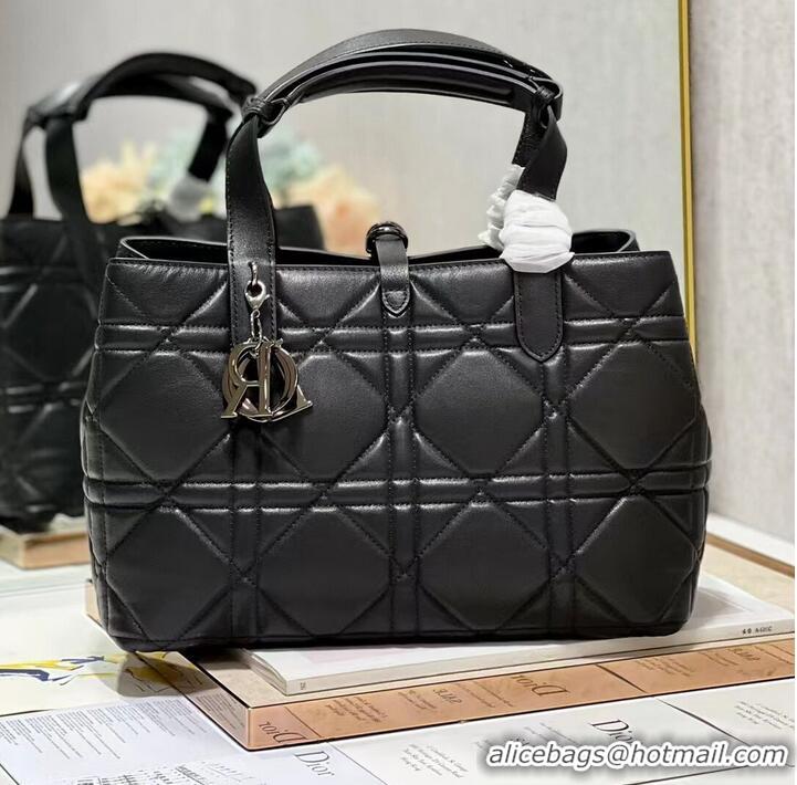 Cheapest LADY DIOR TOP HANDLE MEDIUM BAG Latte Cannage Lambskin C0089 BLACK&BLACK