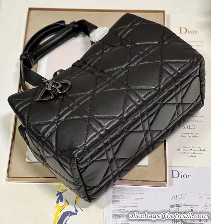 Cheapest LADY DIOR TOP HANDLE MEDIUM BAG Latte Cannage Lambskin C0089 BLACK&BLACK