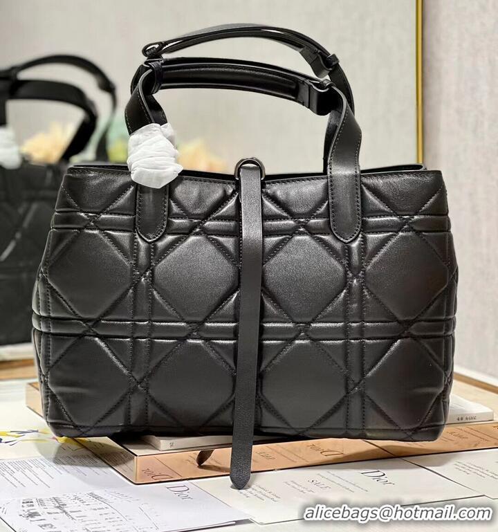 Cheapest LADY DIOR TOP HANDLE MEDIUM BAG Latte Cannage Lambskin C0089 BLACK&BLACK