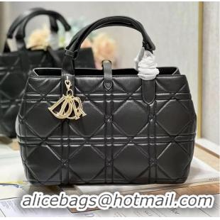 Good Taste LADY DIOR TOP HANDLE MEDIUM BAG Latte Cannage Lambskin C0089 BLACK&GOLD