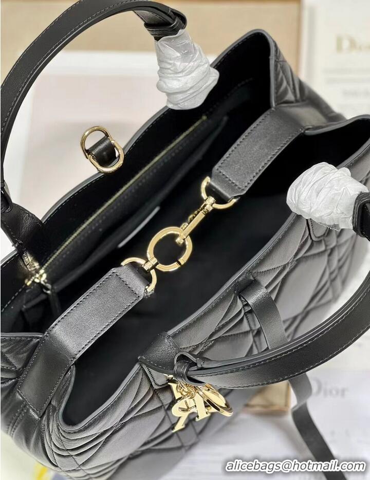 Good Taste LADY DIOR TOP HANDLE MEDIUM BAG Latte Cannage Lambskin C0089 BLACK&GOLD