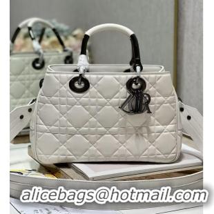 Most Popular LADY DIOR TOP HANDLE MEDIUM BAG Latte Cannage Lambskin C9226 WHITE&BLACK