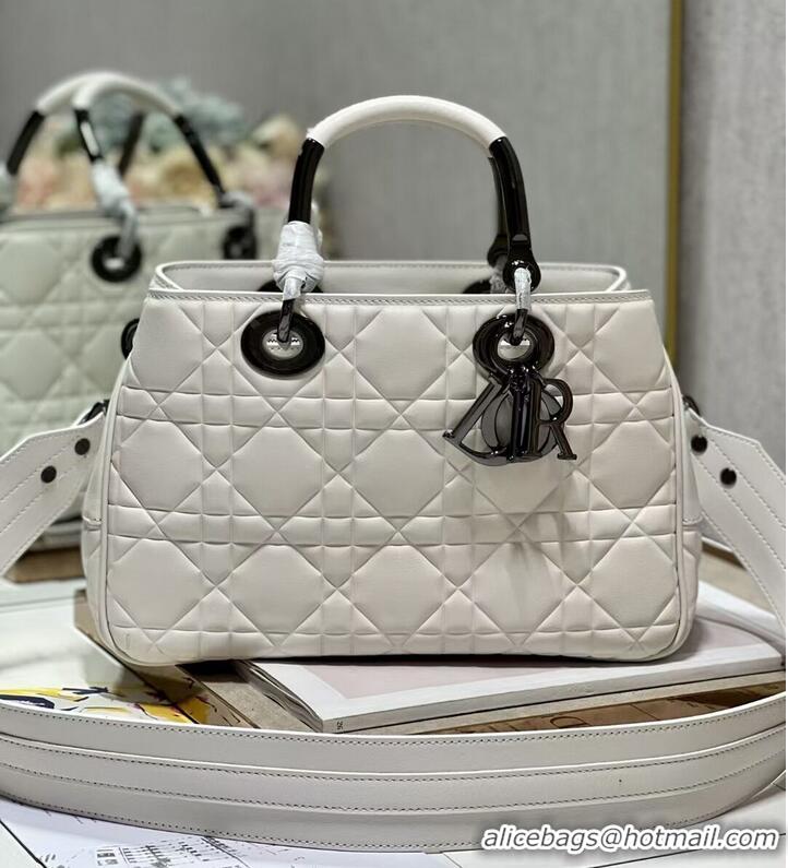 Most Popular LADY DIOR TOP HANDLE MEDIUM BAG Latte Cannage Lambskin C9226 WHITE&BLACK