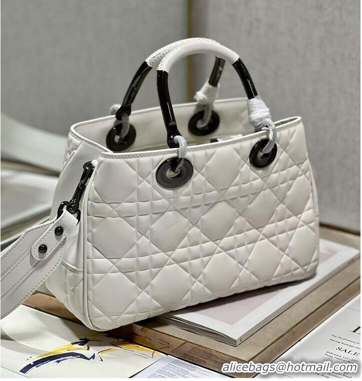 Most Popular LADY DIOR TOP HANDLE MEDIUM BAG Latte Cannage Lambskin C9226 WHITE&BLACK