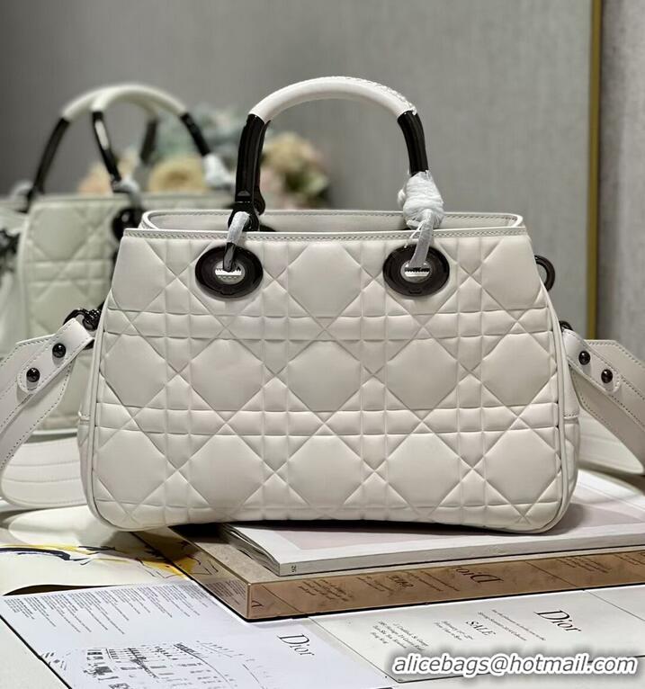 Most Popular LADY DIOR TOP HANDLE MEDIUM BAG Latte Cannage Lambskin C9226 WHITE&BLACK