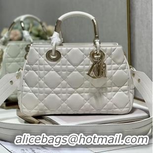 Promotional LADY DIOR TOP HANDLE MEDIUM BAG Latte Cannage Lambskin C9226 WHITE&GOLD