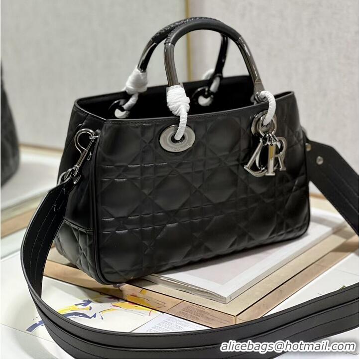 Good Looking LADY DIOR TOP HANDLE MEDIUM BAG Latte Cannage Lambskin C9226 BLACK&BLACK