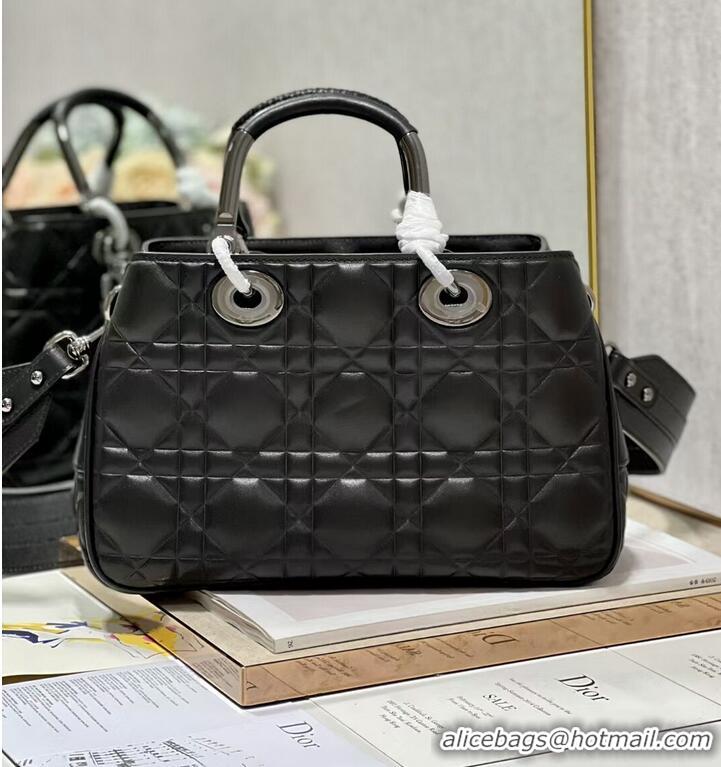 Good Looking LADY DIOR TOP HANDLE MEDIUM BAG Latte Cannage Lambskin C9226 BLACK&BLACK