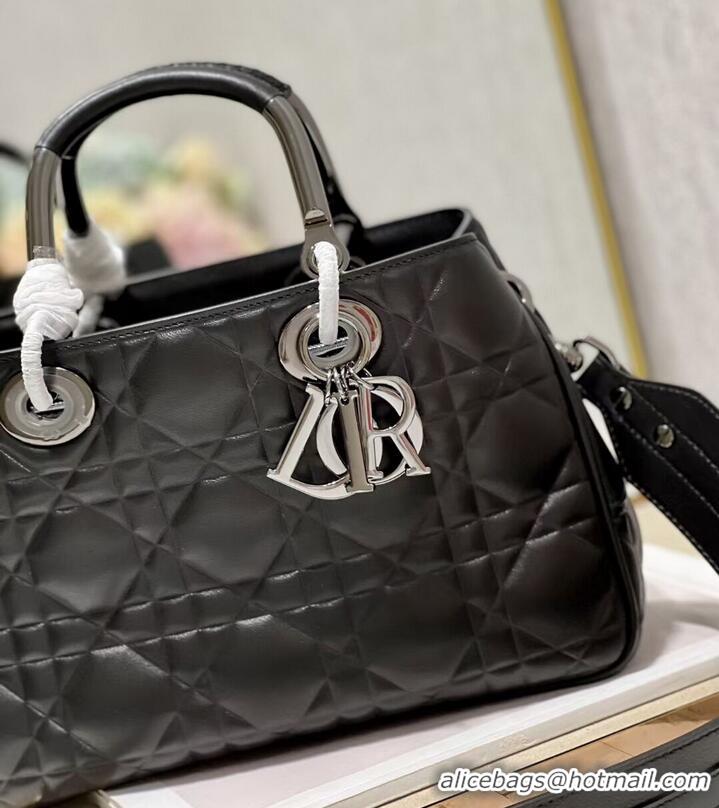 Good Looking LADY DIOR TOP HANDLE MEDIUM BAG Latte Cannage Lambskin C9226 BLACK&BLACK