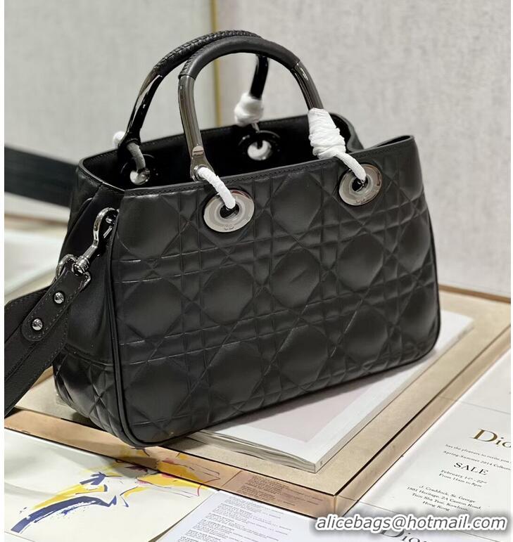 Good Looking LADY DIOR TOP HANDLE MEDIUM BAG Latte Cannage Lambskin C9226 BLACK&BLACK