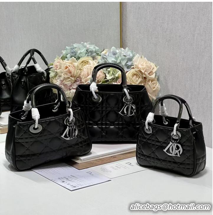 Good Looking LADY DIOR TOP HANDLE MEDIUM BAG Latte Cannage Lambskin C9226 BLACK&BLACK