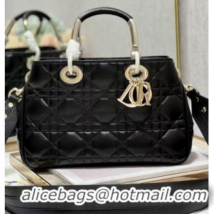 Top Quality LADY DIOR TOP HANDLE MEDIUM BAG Latte Cannage Lambskin C9226 BLACK&GOLD