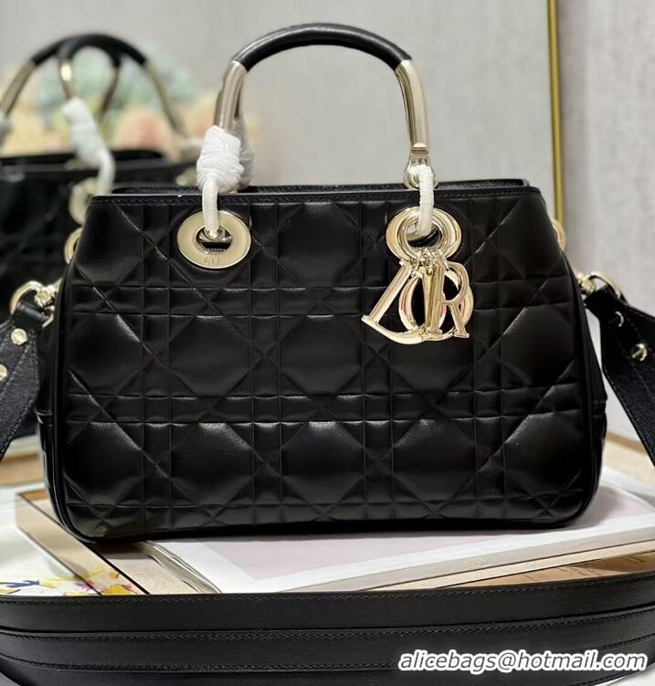 Top Quality LADY DIOR TOP HANDLE MEDIUM BAG Latte Cannage Lambskin C9226 BLACK&GOLD