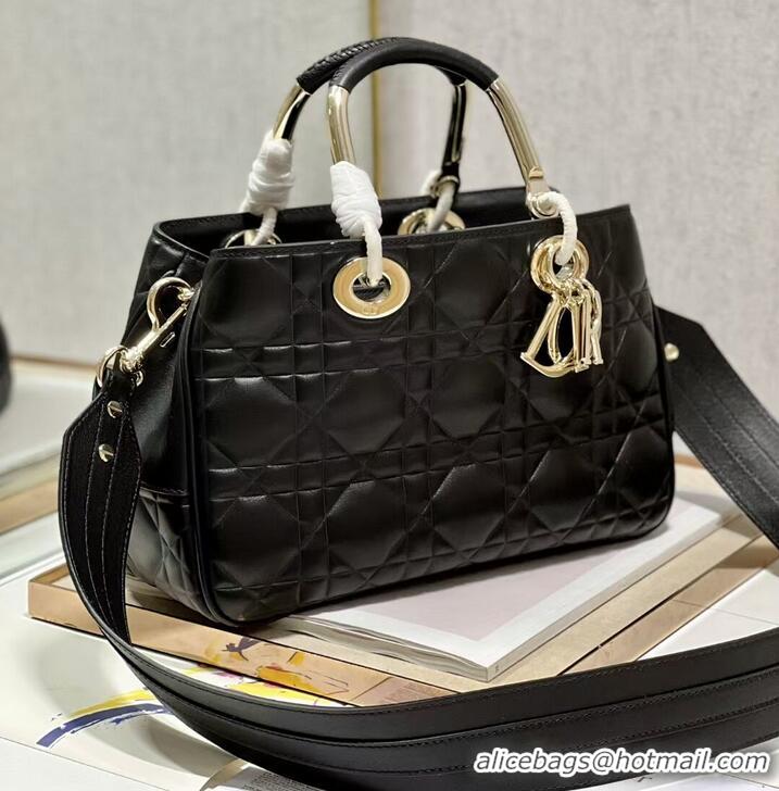 Top Quality LADY DIOR TOP HANDLE MEDIUM BAG Latte Cannage Lambskin C9226 BLACK&GOLD