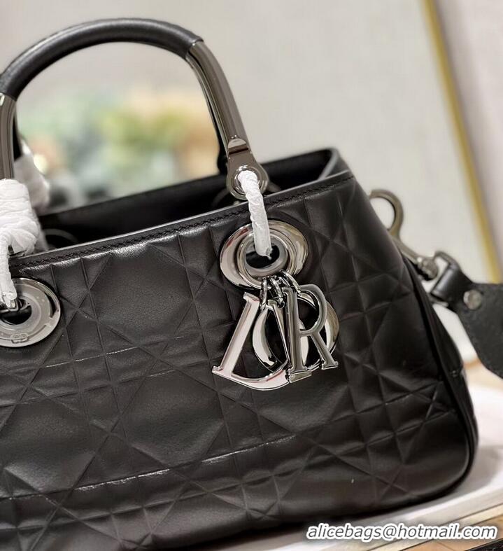 Promotional LADY DIOR TOP HANDLE MEDIUM BAG Latte Cannage Lambskin C9227 BLACK&BLACK