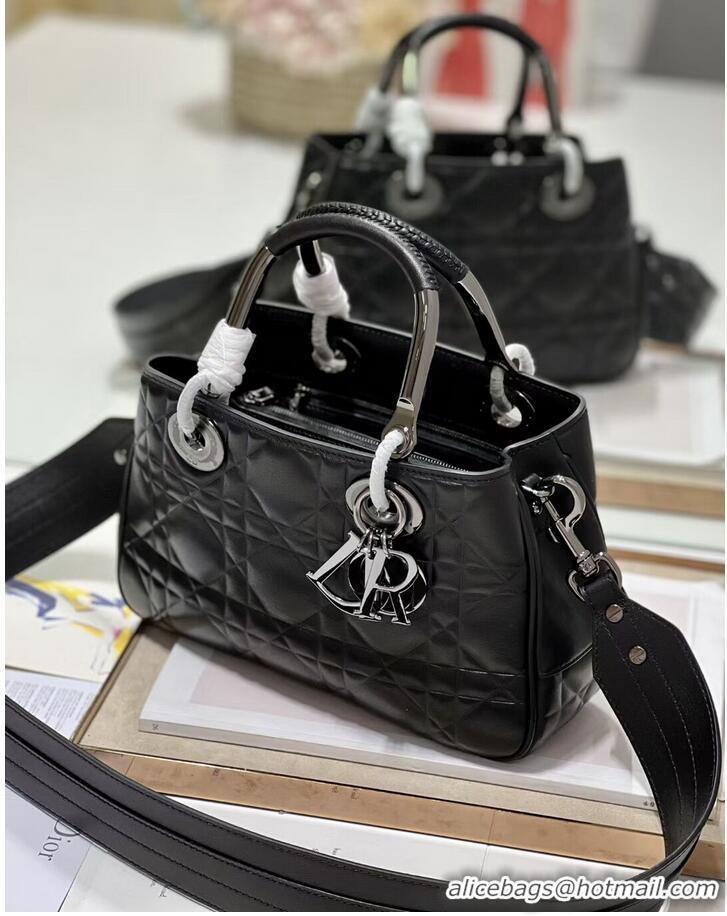 Promotional LADY DIOR TOP HANDLE MEDIUM BAG Latte Cannage Lambskin C9227 BLACK&BLACK