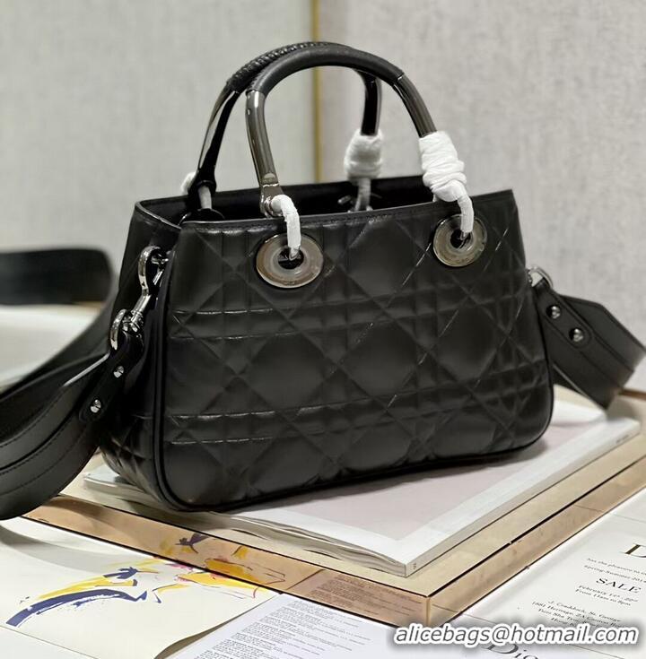 Promotional LADY DIOR TOP HANDLE MEDIUM BAG Latte Cannage Lambskin C9227 BLACK&BLACK