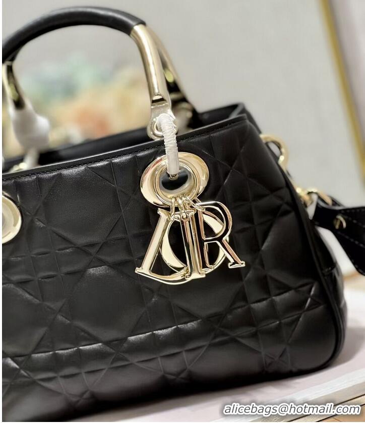 New Fashion LADY DIOR TOP HANDLE MEDIUM BAG Latte Cannage Lambskin C9227 BLACK&GOLD