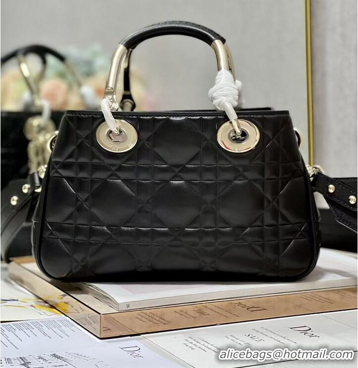 New Fashion LADY DIOR TOP HANDLE MEDIUM BAG Latte Cannage Lambskin C9227 BLACK&GOLD