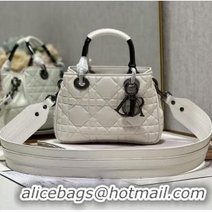 Promotional LADY DIOR TOP HANDLE SMALL BAG Latte Cannage Lambskin C9228 WHITE&BLACK