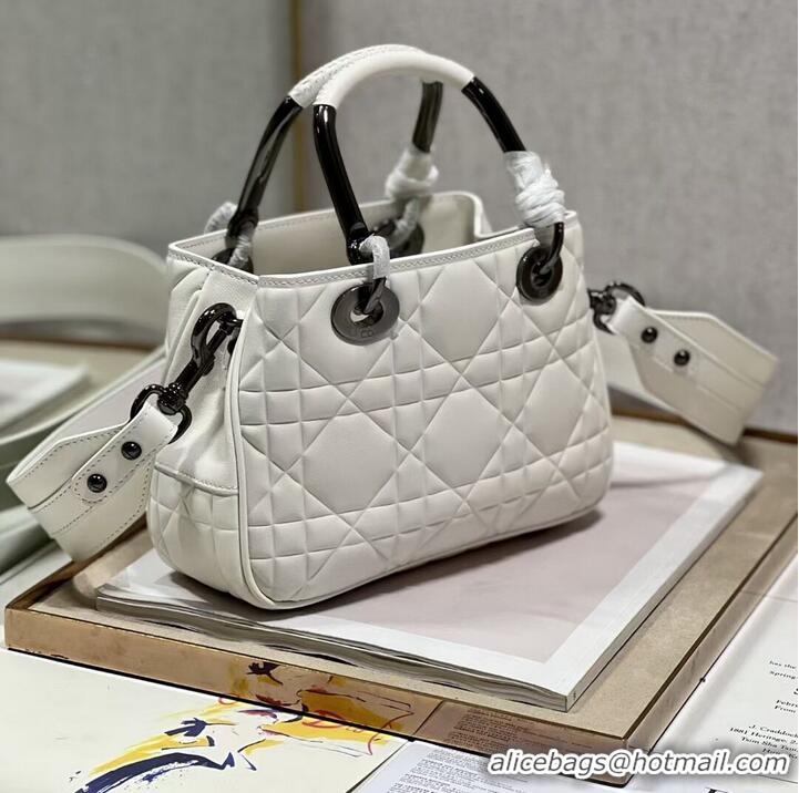 Promotional LADY DIOR TOP HANDLE SMALL BAG Latte Cannage Lambskin C9228 WHITE&BLACK