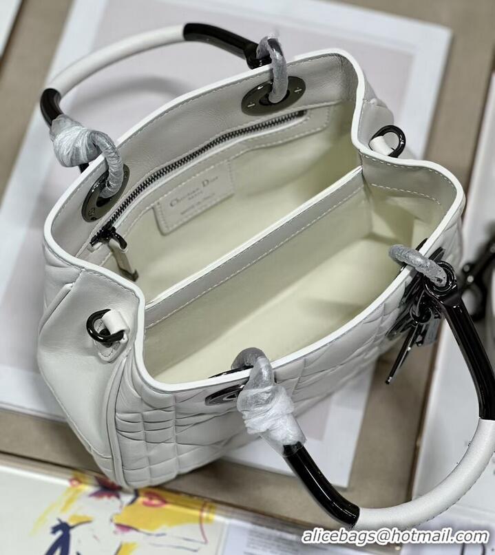 Promotional LADY DIOR TOP HANDLE SMALL BAG Latte Cannage Lambskin C9228 WHITE&BLACK