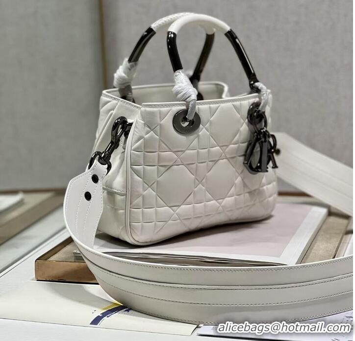 Promotional LADY DIOR TOP HANDLE SMALL BAG Latte Cannage Lambskin C9228 WHITE&BLACK