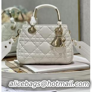 Well Crafted LADY DIOR TOP HANDLE SMALL BAG Latte Cannage Lambskin C9228 WHITE&GOLD