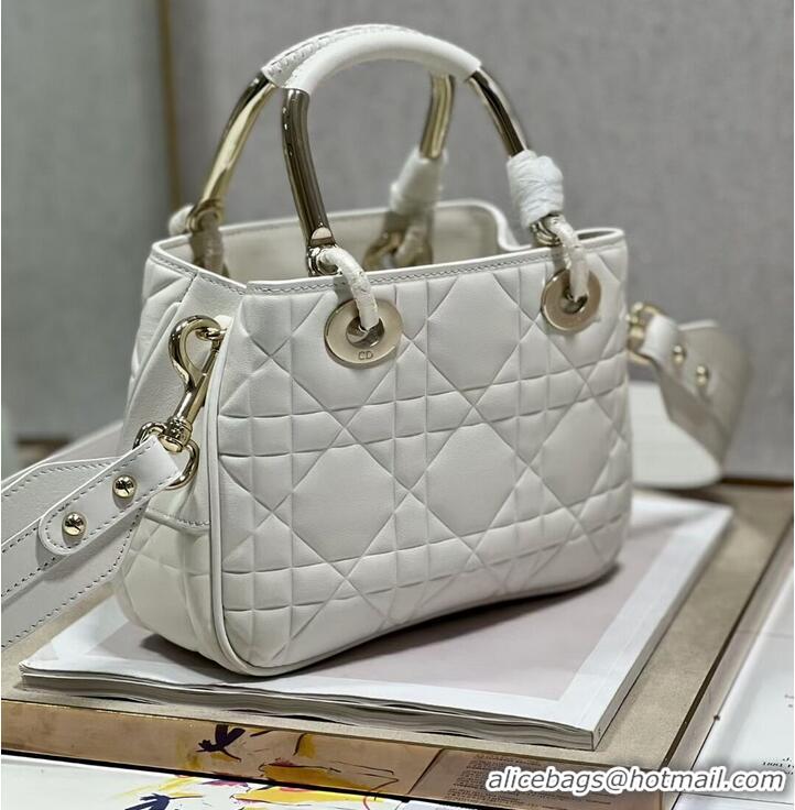 Well Crafted LADY DIOR TOP HANDLE SMALL BAG Latte Cannage Lambskin C9228 WHITE&GOLD