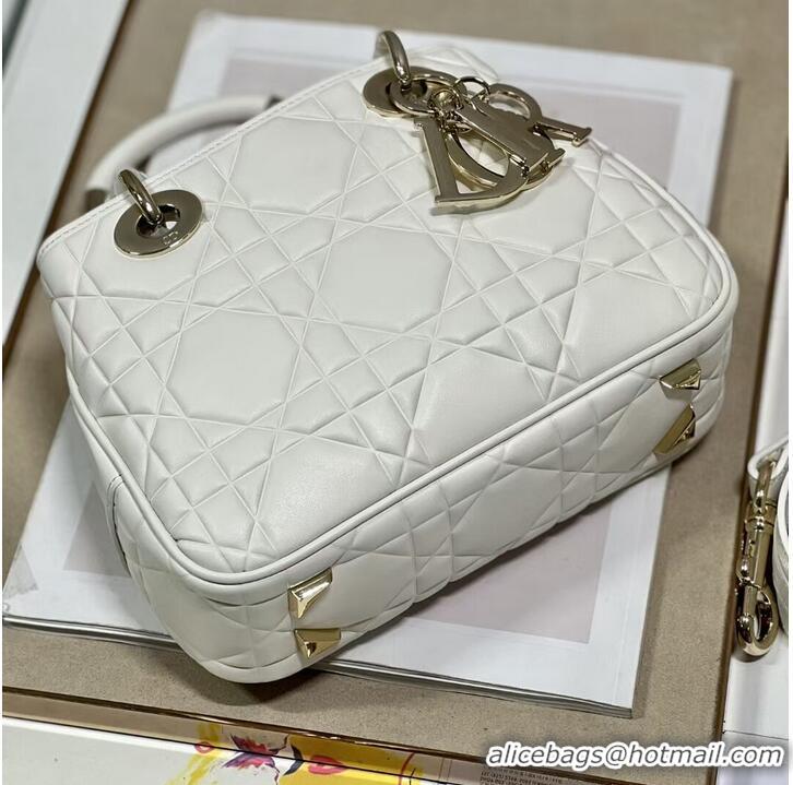 Well Crafted LADY DIOR TOP HANDLE SMALL BAG Latte Cannage Lambskin C9228 WHITE&GOLD