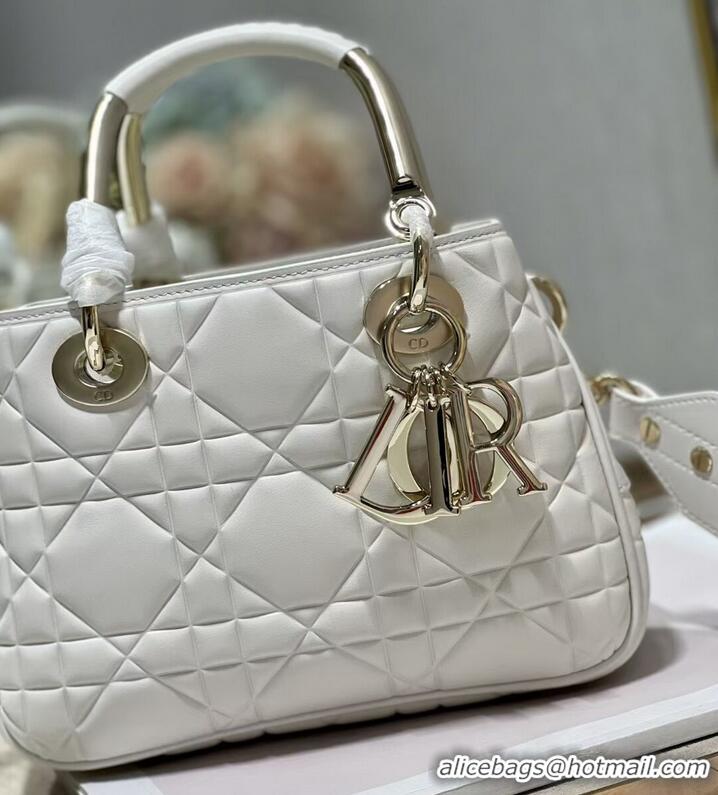 Well Crafted LADY DIOR TOP HANDLE SMALL BAG Latte Cannage Lambskin C9228 WHITE&GOLD