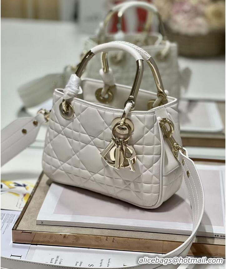 Well Crafted LADY DIOR TOP HANDLE SMALL BAG Latte Cannage Lambskin C9228 WHITE&GOLD