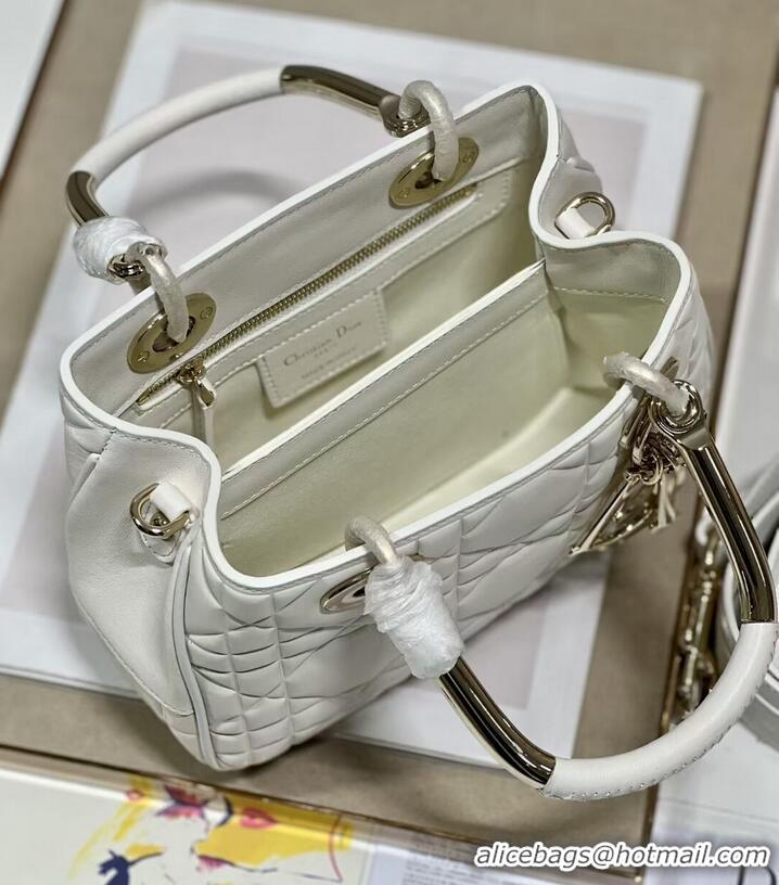 Well Crafted LADY DIOR TOP HANDLE SMALL BAG Latte Cannage Lambskin C9228 WHITE&GOLD