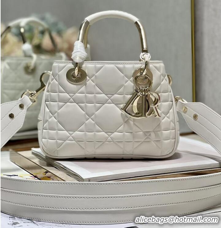 Well Crafted LADY DIOR TOP HANDLE SMALL BAG Latte Cannage Lambskin C9228 WHITE&GOLD