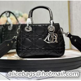 Luxurious LADY DIOR TOP HANDLE SMALL BAG Latte Cannage Lambskin C9228 BLACK&BLACK